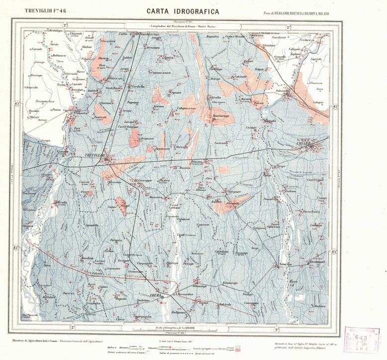 (N:1924) CARTA IDROGRAFICA DEL REGNO D'ITALIA - Foglio 46 - Treviglio (B0013315) Carte e stampe antiche: riproduzione a colori su carta (formato A1)