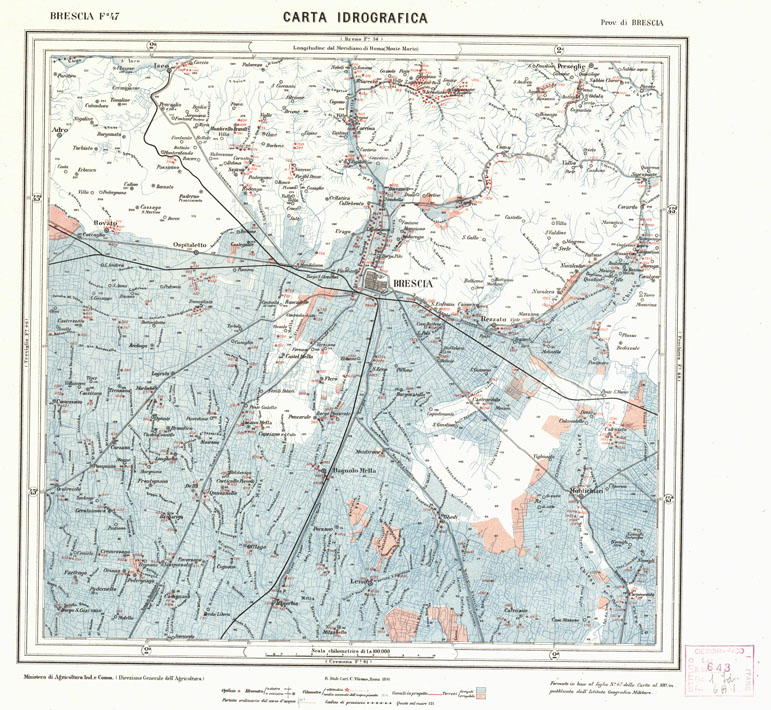 (N:1923) CARTA IDROGRAFICA DEL REGNO D'ITALIA - Foglio 47 - Brescia (B0013316) Carte e stampe antiche: riproduzione a colori su carta (formato A1)