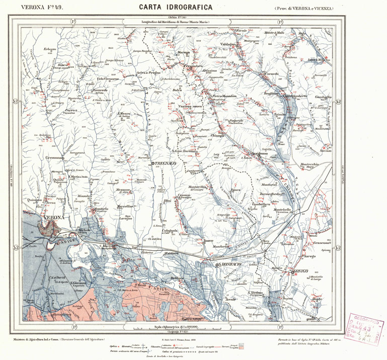 (N:1921) CARTA IDROGRAFICA DEL REGNO D'ITALIA - Foglio 49 - Verona (B0013318) Carte e stampe antiche: riproduzione a colori su carta (formato A1)