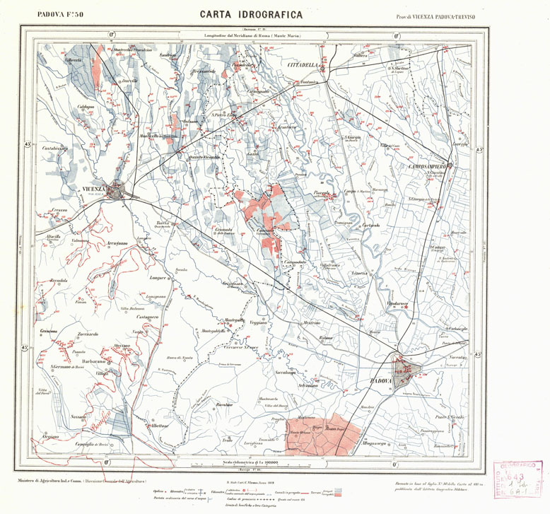 (N:1920) CARTA IDROGRAFICA DEL REGNO D'ITALIA - Foglio 50 - Padova (B0013319) Carte e stampe antiche: riproduzione a colori su carta (formato A1)