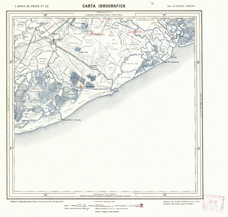 (N:1918) CARTA IDROGRAFICA DEL REGNO D'ITALIA - Foglio 52 - S. Don di Piave (B0013321) Carte e stampe antiche: riproduzione a colori su carta (formato A1)