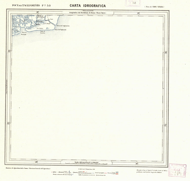 (N:1917) CARTA IDROGRAFICA DEL REGNO D'ITALIA - Foglio 53 - Foce del Tagliamento (B0013322) Carte e stampe antiche: riproduzione a colori su carta (formato A1)