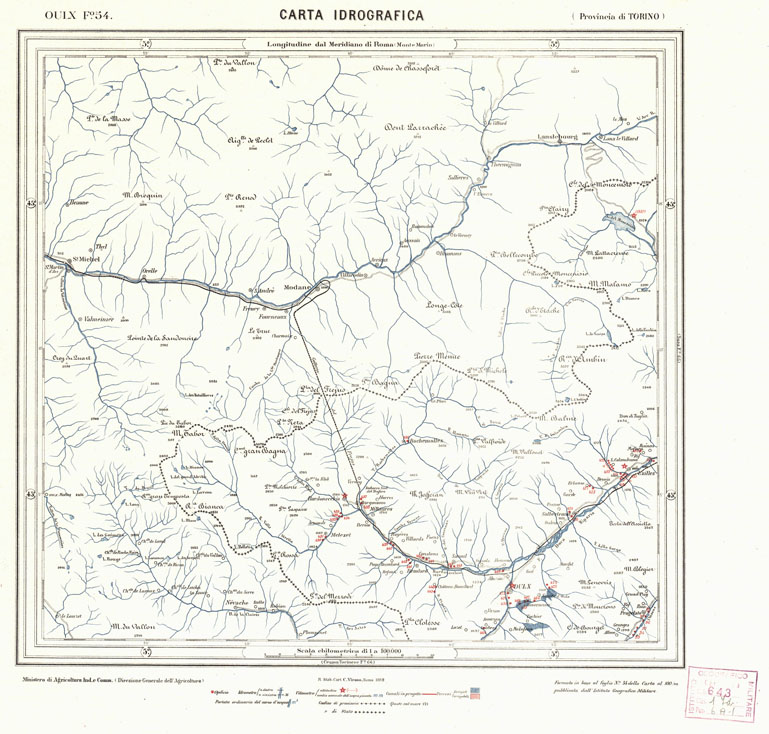 (N:1916) CARTA IDROGRAFICA DEL REGNO D'ITALIA - Foglio 54 - Oulx (B0013323) Carte e stampe antiche: riproduzione a colori su carta (formato A1)