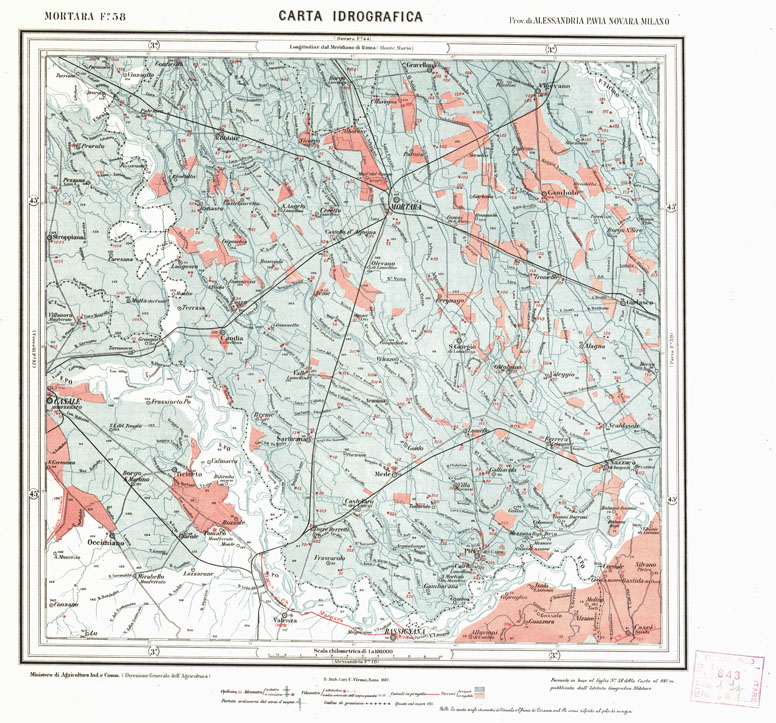 (N:1886) CARTA IDROGRAFICA DEL REGNO D'ITALIA - Foglio 58 - Mortara (B0013327) Carte e stampe antiche: riproduzione a colori su carta (formato A1)