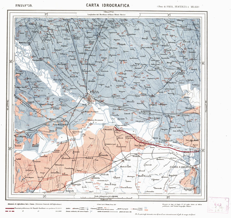 (N:1851) CARTA IDROGRAFICA DEL REGNO D'ITALIA - Foglio 59 - Pavia (B0013328) Carte e stampe antiche: riproduzione a colori su carta (formato A1)