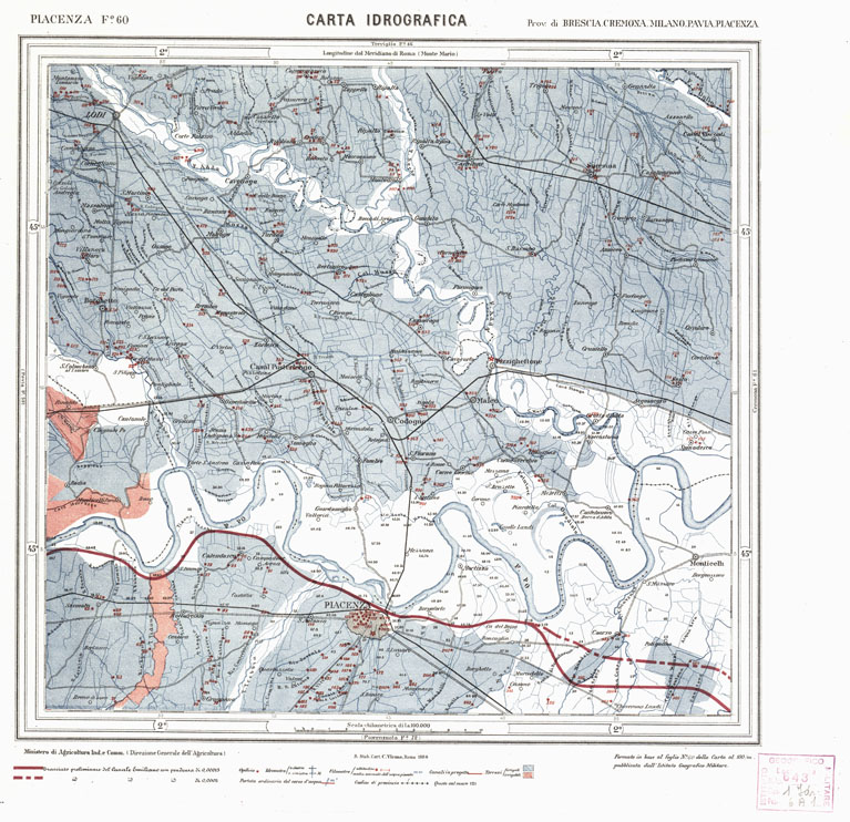 (N:1845) CARTA IDROGRAFICA DEL REGNO D'ITALIA - Foglio 60 - Piacenza (B0013329) Carte e stampe antiche: riproduzione a colori su carta (formato A1)