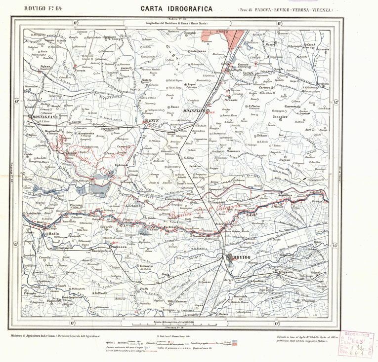 (N:1731) CARTA IDROGRAFICA DEL REGNO D'ITALIA - Foglio 64 - Rovigo (B0013332) Carte e stampe antiche: riproduzione a colori su carta (formato A1)