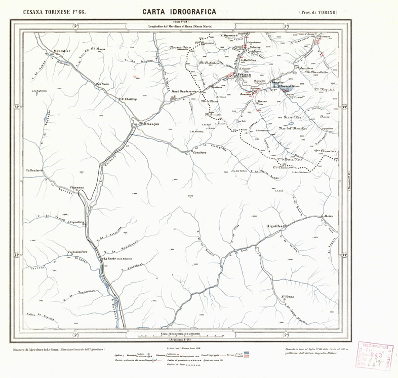 (N:1729) CARTA IDROGRAFICA DEL REGNO D'ITALIA - Foglio 66 - Cesana Torinese (B0013334) Carte e stampe antiche: riproduzione a colori su carta (formato A1)