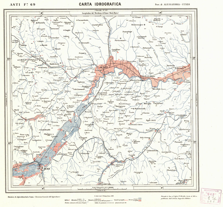(N:1726) CARTA IDROGRAFICA DEL REGNO D'ITALIA - Foglio 69 - Asti (B0013337) Carte e stampe antiche: riproduzione a colori su carta (formato A1)
