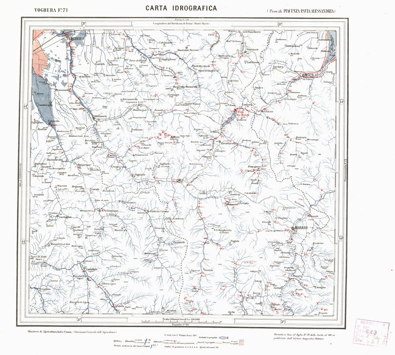 (N:1724) CARTA IDROGRAFICA DEL REGNO D'ITALIA - Foglio 71 - Voghera (B0013339) Carte e stampe antiche: riproduzione a colori su carta (formato A1)