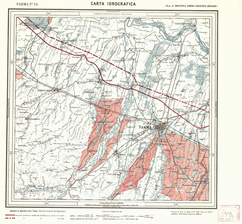 (N:1722) CARTA IDROGRAFICA DEL REGNO D'ITALIA - Foglio 73 - Parma (B0013341) Carte e stampe antiche: riproduzione a colori su carta (formato A1)