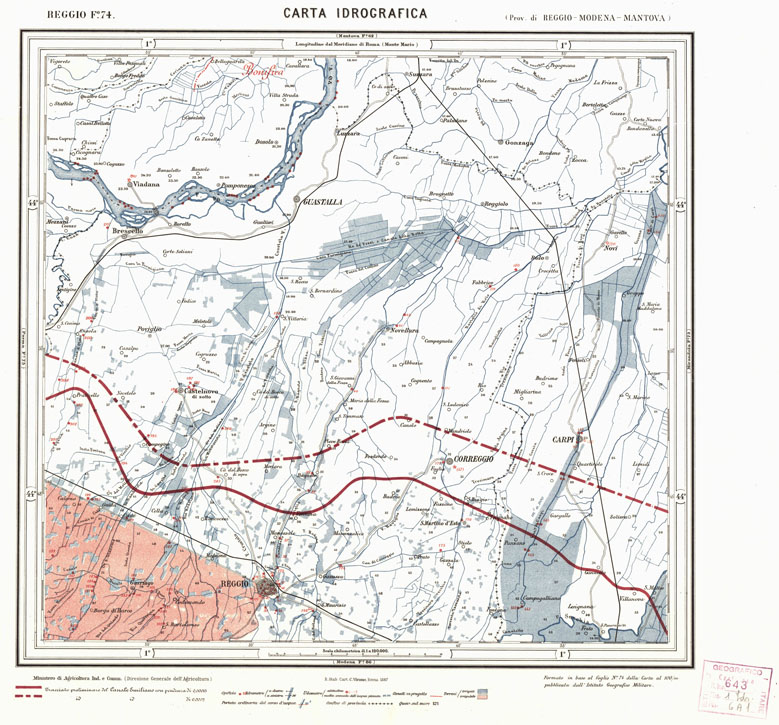 (N:1715) CARTA IDROGRAFICA DEL REGNO D'ITALIA - Foglio 74 - Reggio (B0013342) Carte e stampe antiche: riproduzione a colori su carta (formato A1)