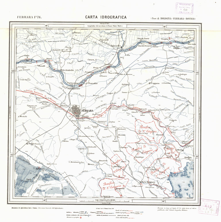(N:1713) CARTA IDROGRAFICA DEL REGNO D'ITALIA - Foglio 76 - Ferrara (B0013344) Carte e stampe antiche: riproduzione a colori su carta (formato A1)