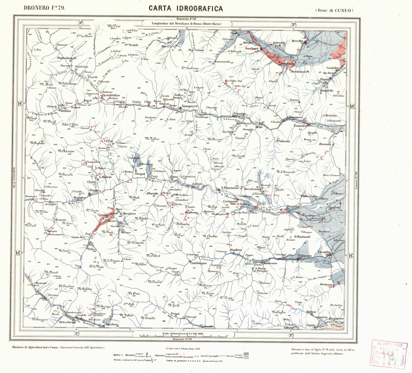 (N:1710) CARTA IDROGRAFICA DEL REGNO D'ITALIA - Foglio 79 - Dronero (B0013347) Carte e stampe antiche: riproduzione a colori su carta (formato A1)