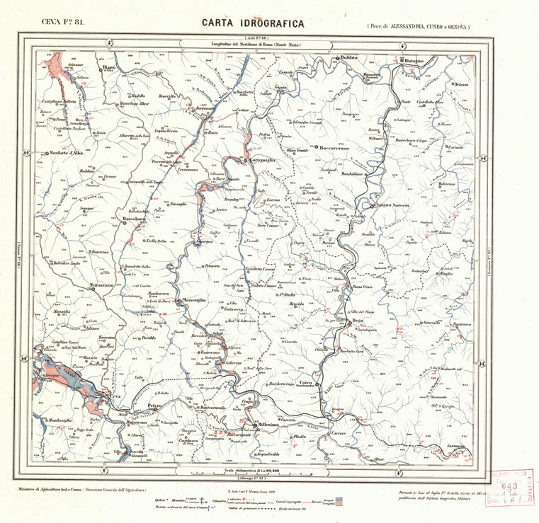 (N:1708) CARTA IDROGRAFICA DEL REGNO D'ITALIA - Foglio 81 - Ceva (B0013349) Carte e stampe antiche: riproduzione a colori su carta (formato A1)