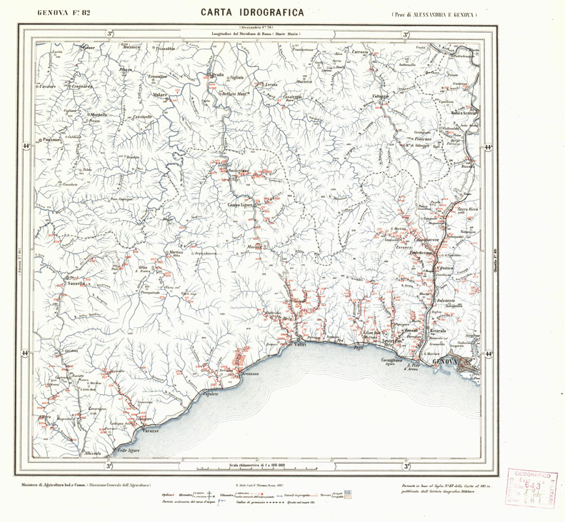 (N:1707) CARTA IDROGRAFICA DEL REGNO D'ITALIA - Foglio 82 - Genova (B0013350) Carte e stampe antiche: riproduzione a colori su carta (formato A1)