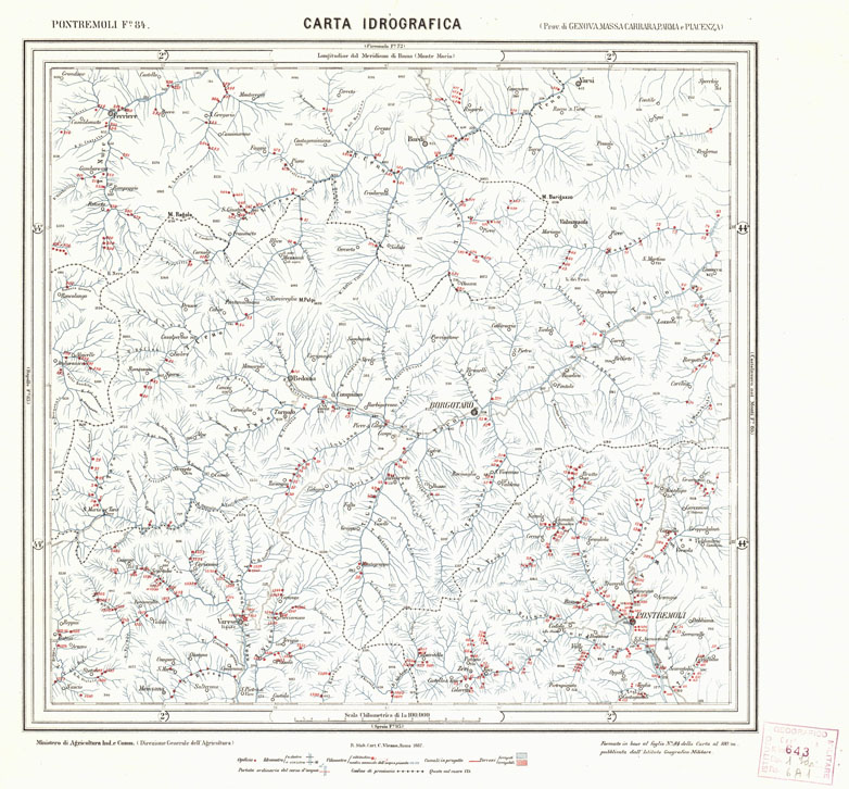 (N:1705) CARTA IDROGRAFICA DEL REGNO D'ITALIA - Foglio 84 - Pontremoli (B0013352) Carte e stampe antiche: riproduzione a colori su carta (formato A1)