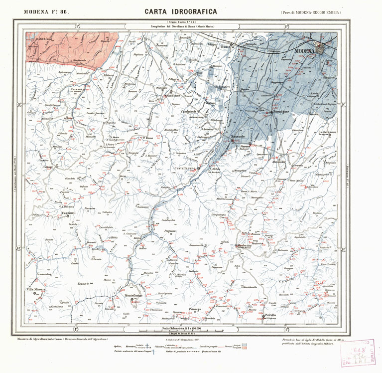 (N:1698) CARTA IDROGRAFICA DEL REGNO D'ITALIA - Foglio 86 - Modena (B0013354) Carte e stampe antiche: riproduzione a colori su carta (formato A1)