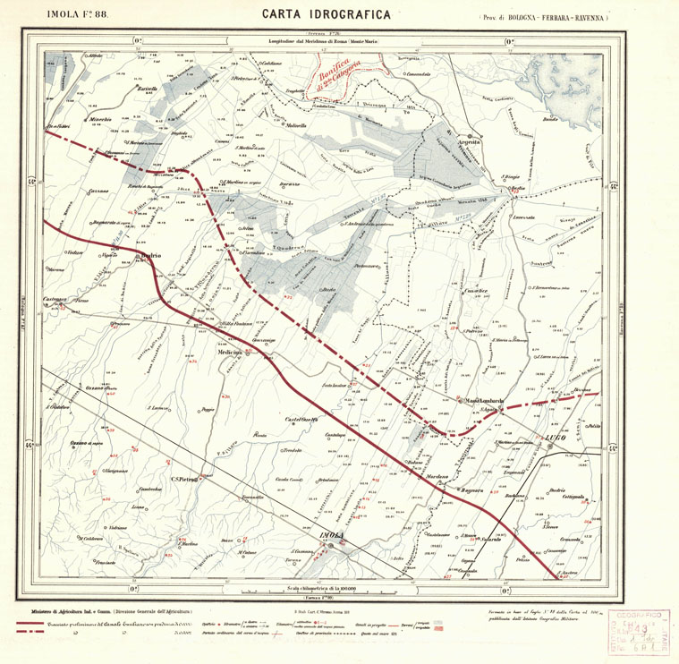 (N:1696) CARTA IDROGRAFICA DEL REGNO D'ITALIA - Foglio 88 - Imola (B0013356) Carte e stampe antiche: riproduzione a colori su carta (formato A1)