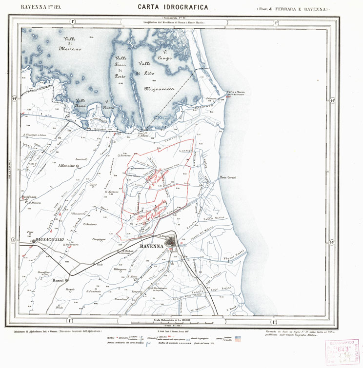 (N:1695) CARTA IDROGRAFICA DEL REGNO D'ITALIA - Foglio 89 - Ravenna (B0013357) Carte e stampe antiche: riproduzione a colori su carta (formato A1)