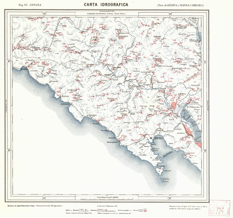 (N:1691) CARTA IDROGRAFICA DEL REGNO D'ITALIA - Foglio 95 - Spezia (B0013361) Carte e stampe antiche: riproduzione a colori su carta (formato A1)