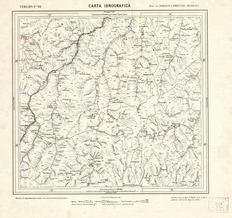 (N:1688) CARTA IDROGRAFICA DEL REGNO D'ITALIA - Foglio 98 - Vergato (B0013364) Carte e stampe antiche: riproduzione a colori su carta (formato A1)