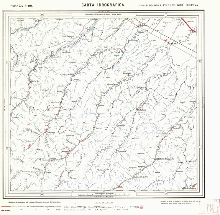 (N:1687) CARTA IDROGRAFICA DEL REGNO D'ITALIA - Foglio 99 - Faenza (B0013365) Carte e stampe antiche: riproduzione a colori su carta (formato A1)