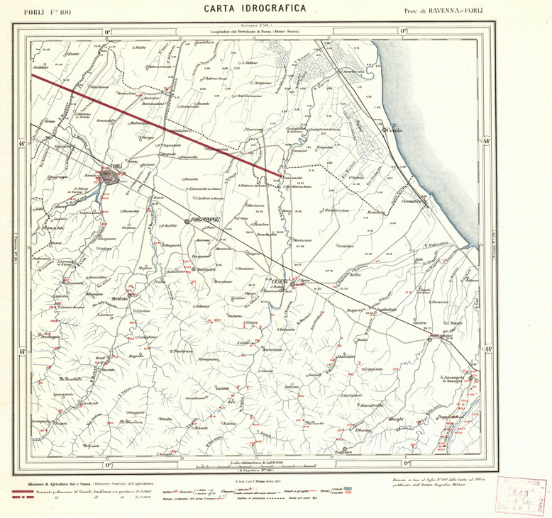(N:1686) CARTA IDROGRAFICA DEL REGNO D'ITALIA - Foglio 100 - Forli (B0013366) Carte e stampe antiche: riproduzione a colori su carta (formato A1)