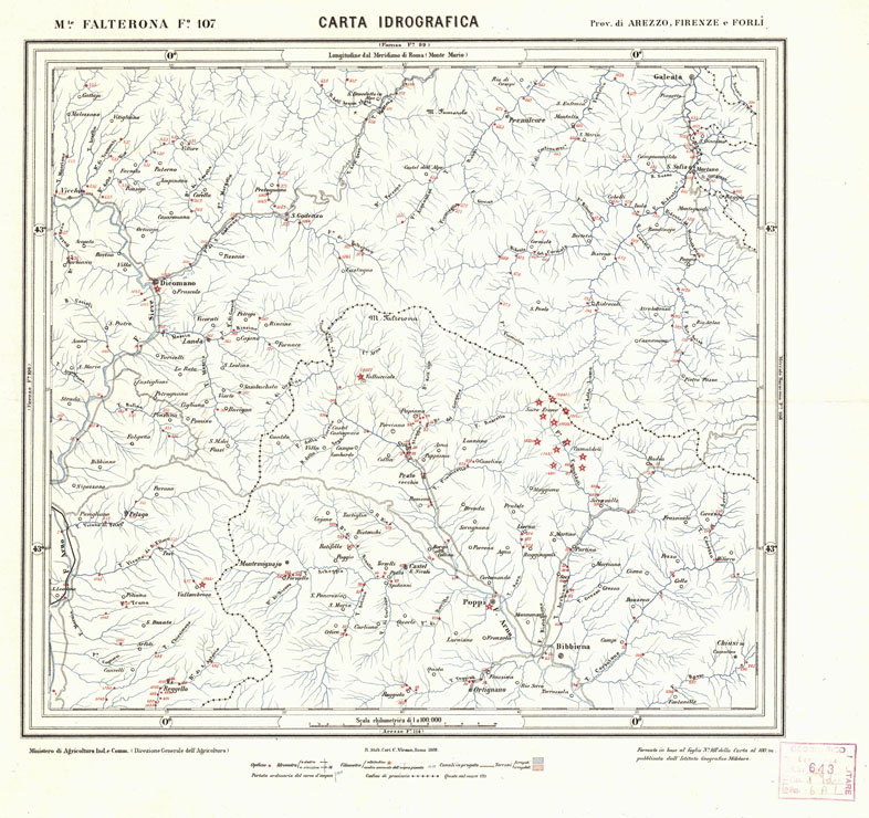 (N:1679) CARTA IDROGRAFICA DEL REGNO D'ITALIA - Foglio 107 - M.te Falterona (B0013373) Carte e stampe antiche: riproduzione a colori su carta (formato A1)