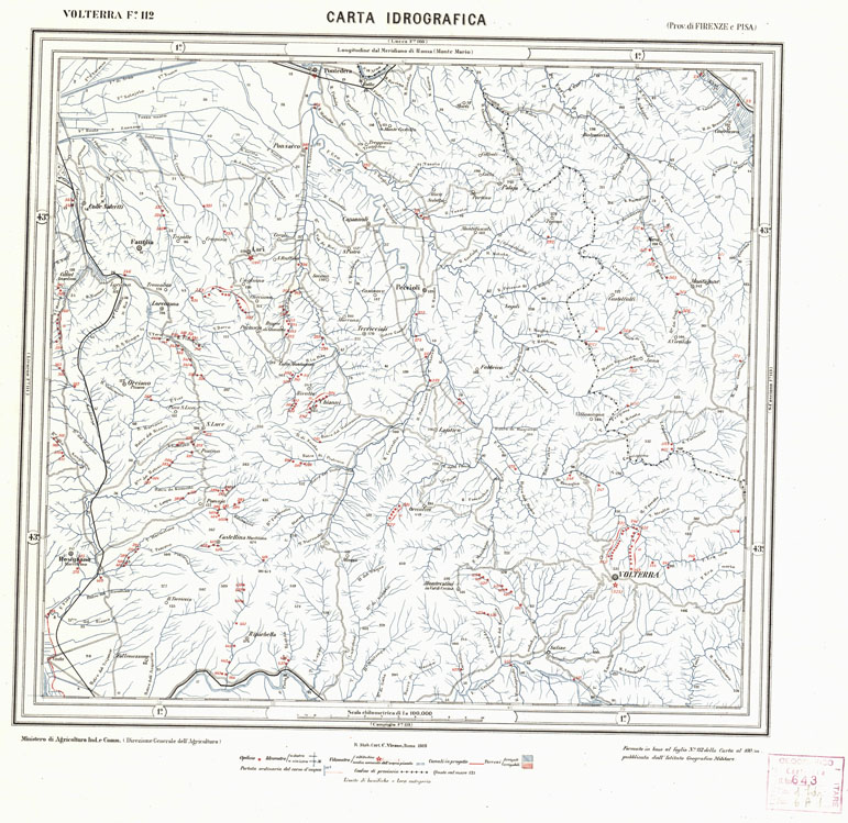 (N:1673) CARTA IDROGRAFICA DEL REGNO D'ITALIA - Foglio 112 - Volterra (B0013378) Carte e stampe antiche: riproduzione a colori su carta (formato A1)