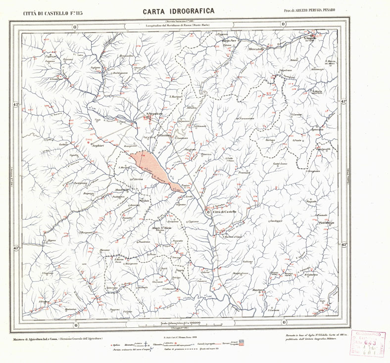 (N:1670) CARTA IDROGRAFICA DEL REGNO D'ITALIA - Foglio 115 - Citt di Castello (B0013381) Carte e stampe antiche: riproduzione a colori su carta (formato A1)
