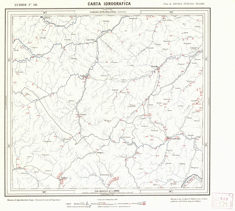 (N:1669) CARTA IDROGRAFICA DEL REGNO D'ITALIA - Foglio 116 - Gubbio (B0013382) Carte e stampe antiche: riproduzione a colori su carta (formato A1)