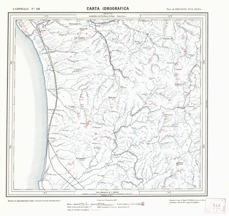 (N:1666) CARTA IDROGRAFICA DEL REGNO D'ITALIA - Foglio 119 - Campiglia (B0013385) Carte e stampe antiche: riproduzione a colori su carta (formato A1)