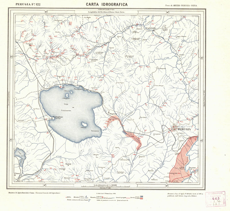 (N:1663) CARTA IDROGRAFICA DEL REGNO D'ITALIA - Foglio 122 - Perugia (B0013388) Carte e stampe antiche: riproduzione a colori su carta (formato A1)