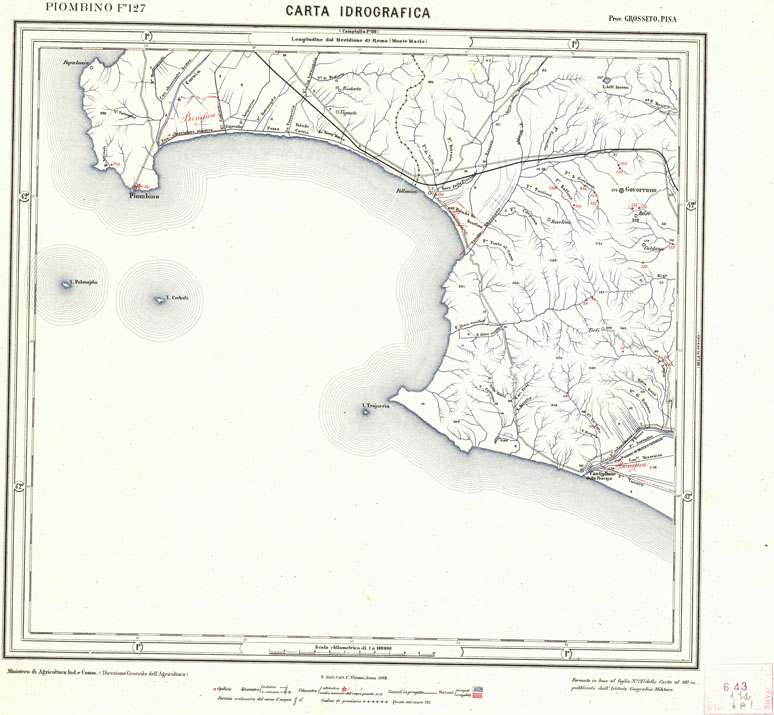 (N:1658) CARTA IDROGRAFICA DEL REGNO D'ITALIA - Foglio 127 - Piombino (B0013393) Carte e stampe antiche: riproduzione a colori su carta (formato A1)