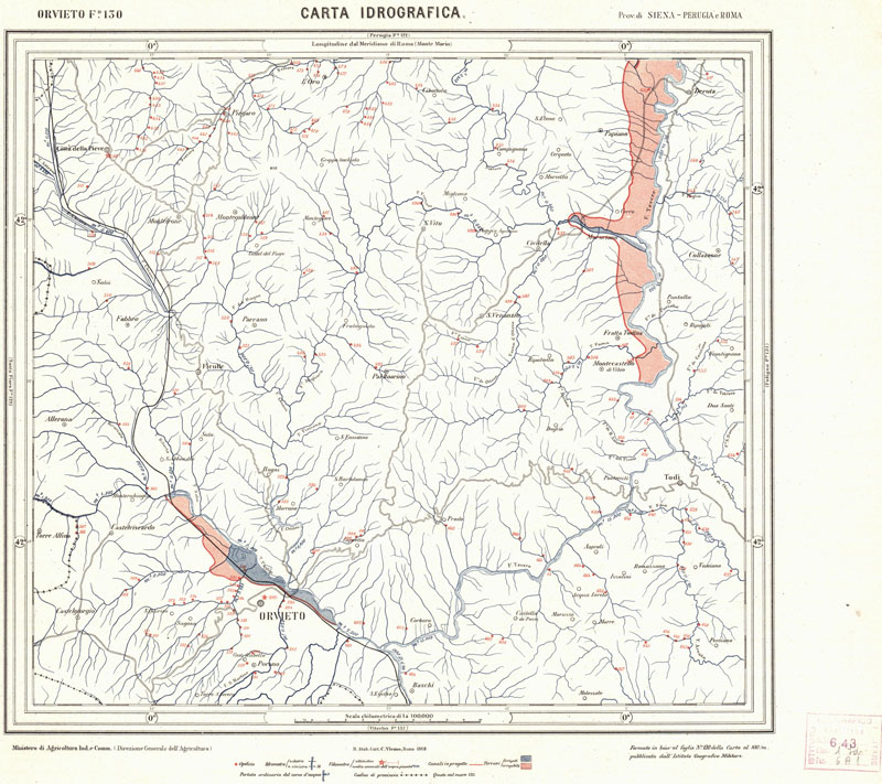 (N:1655) CARTA IDROGRAFICA DEL REGNO D'ITALIA - Foglio 130 - Orvieto (B0013396) Carte e stampe antiche: riproduzione a colori su carta (formato A1)