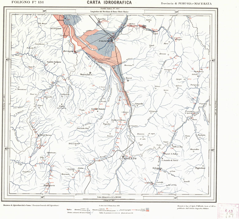 (N:1209) CARTA IDROGRAFICA DEL REGNO D'ITALIA - Foglio 131 - Foligno (B0013397) Carte e stampe antiche: riproduzione a colori su carta (formato A1)