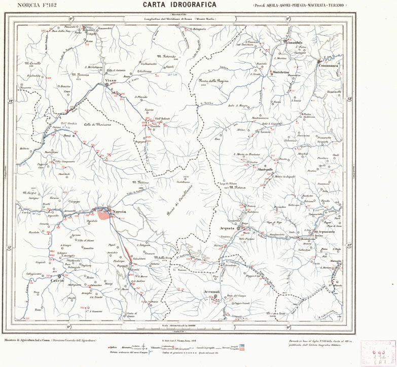 (N:1208) CARTA IDROGRAFICA DEL REGNO D'ITALIA - Foglio 132 - Norcia (B0013398) Carte e stampe antiche: riproduzione a colori su carta (formato A1)