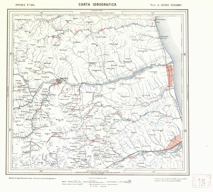 (N:1207) CARTA IDROGRAFICA DEL REGNO D'ITALIA - Foglio 133 - Ascoli (B0013399) Carte e stampe antiche: riproduzione a colori su carta (formato A1)