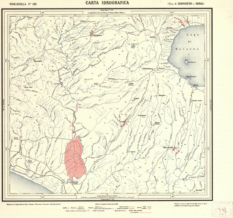 (N:1204) CARTA IDROGRAFICA DEL REGNO D'ITALIA - Foglio 136 - Toscanella (B0013402) Carte e stampe antiche: riproduzione a colori su carta (formato A1)