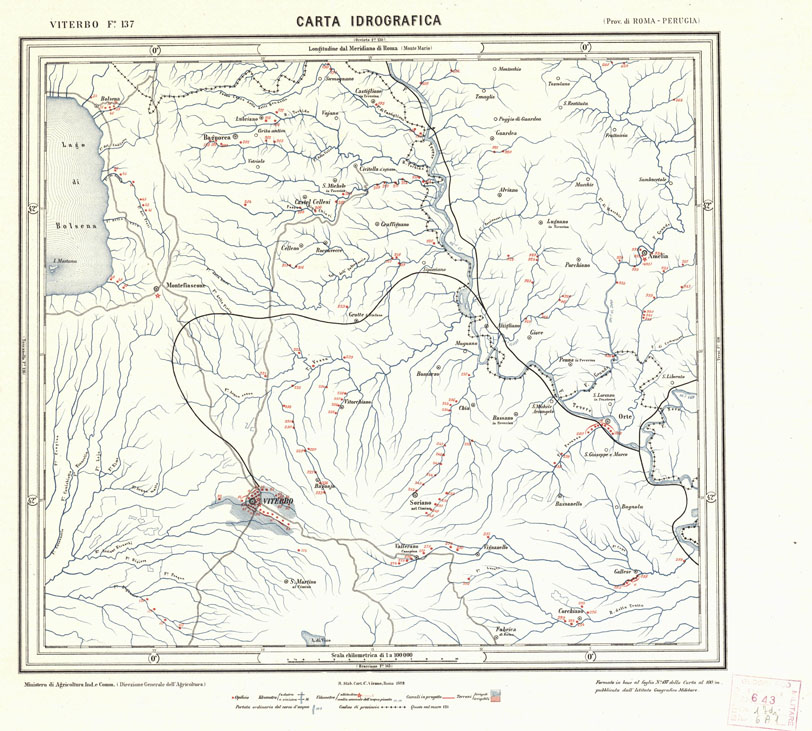 (N:1203) CARTA IDROGRAFICA DEL REGNO D'ITALIA - Foglio 137 - Viterbo (B0013403) Carte e stampe antiche: riproduzione a colori su carta (formato A1)