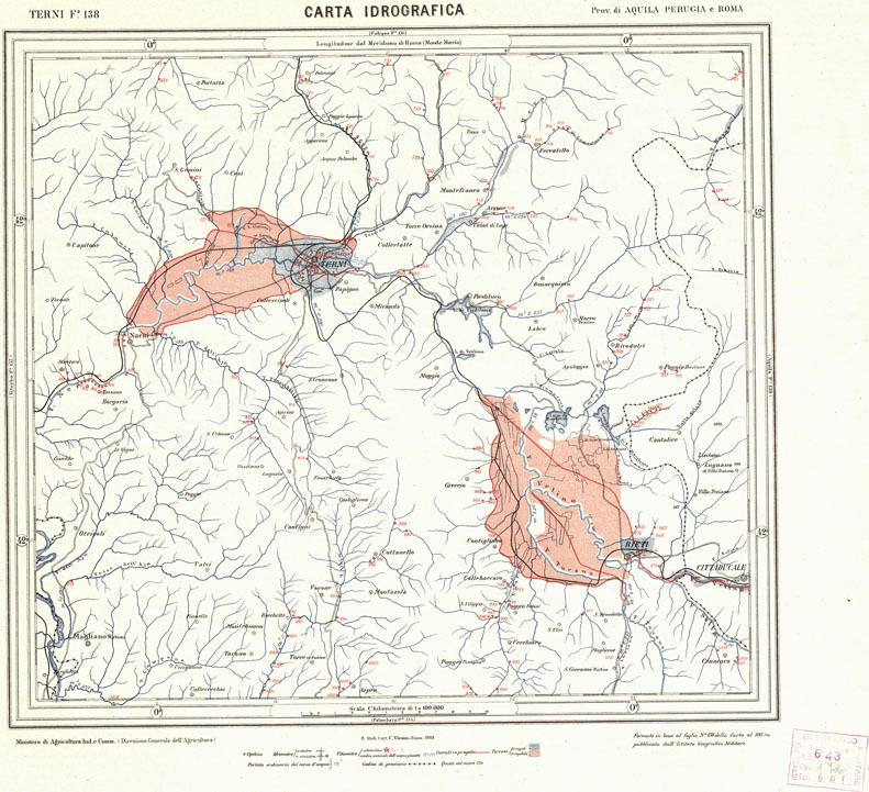 (N:1202) CARTA IDROGRAFICA DEL REGNO D'ITALIA - Foglio 138 - Terni (B0013404) Carte e stampe antiche: riproduzione a colori su carta (formato A1)
