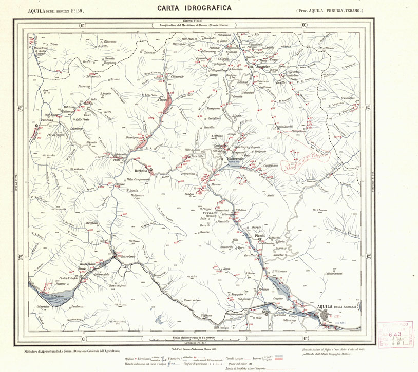 (N:1201) CARTA IDROGRAFICA DEL REGNO D'ITALIA - Foglio 139 - Aquila degli Abruzzi (B0013405) Carte e stampe antiche: riproduzione a colori su carta (formato A1)