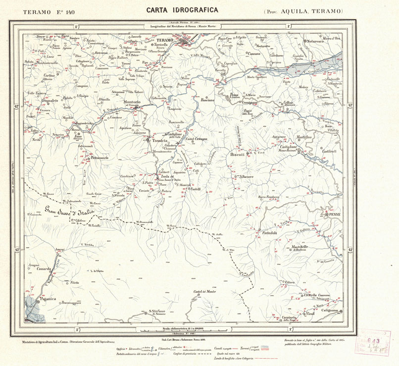 (N:1200) CARTA IDROGRAFICA DEL REGNO D'ITALIA - Foglio 140 - Teramo (B0013406) Carte e stampe antiche: riproduzione a colori su carta (formato A1)