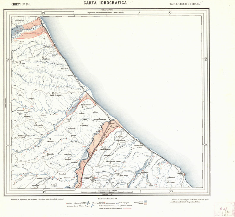 (N:1199) CARTA IDROGRAFICA DEL REGNO D'ITALIA - Foglio 141 - Chieti (B0013407) Carte e stampe antiche: riproduzione a colori su carta (formato A1)