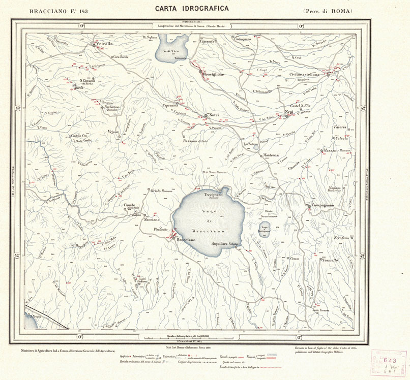 (N:1182) CARTA IDROGRAFICA DEL REGNO D'ITALIA - Foglio 143 - Bracciano (B0013409) Carte e stampe antiche: riproduzione a colori su carta (formato A1)