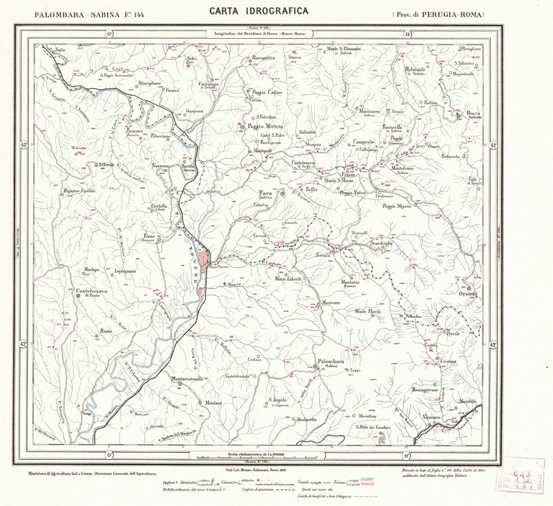 (N:1181) CARTA IDROGRAFICA DEL REGNO D'ITALIA - Foglio 144 - Palombara Sabina (B0013410) Carte e stampe antiche: riproduzione a colori su carta (formato A1)