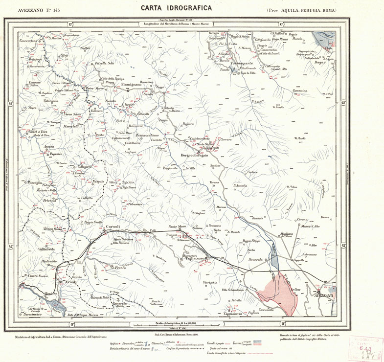 (N:1180) CARTA IDROGRAFICA DEL REGNO D'ITALIA - Foglio 145 - Avezzano (B0013411) Carte e stampe antiche: riproduzione a colori su carta (formato A1)