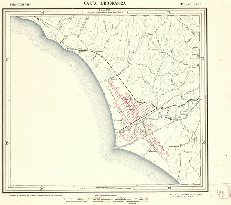 (N:1176) CARTA IDROGRAFICA DEL REGNO D'ITALIA - Foglio 149 - Cerveteri (B0013415) Carte e stampe antiche: riproduzione a colori su carta (formato A1)