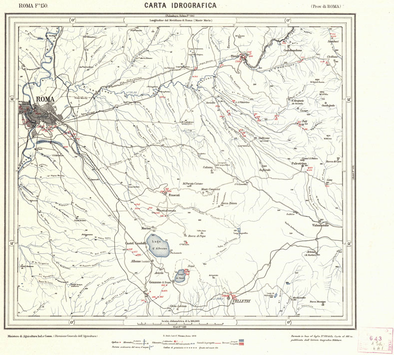 (N:1175) CARTA IDROGRAFICA DEL REGNO D'ITALIA - Foglio 150 - Roma (B0013416) Carte e stampe antiche: riproduzione a colori su carta (formato A1)